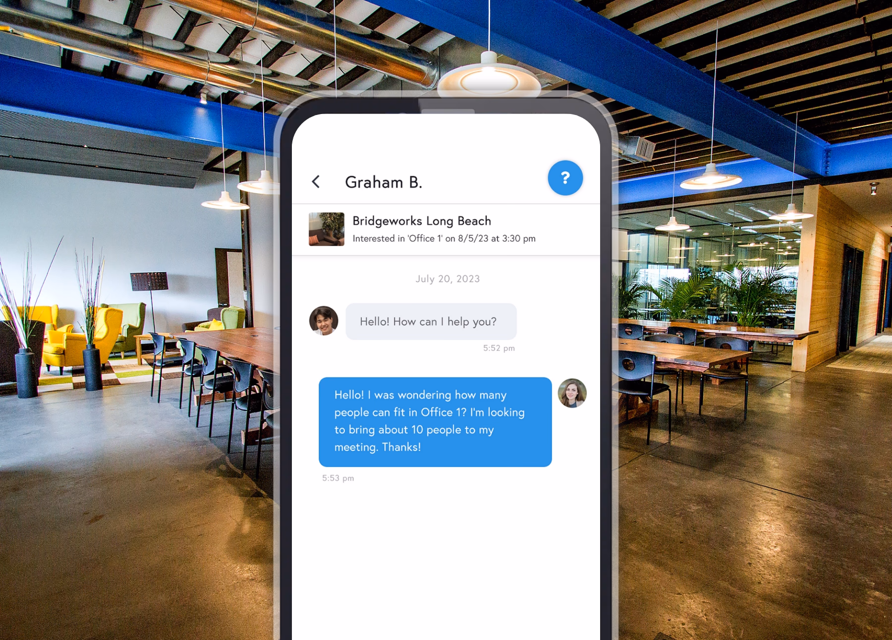 App messaging interface with host