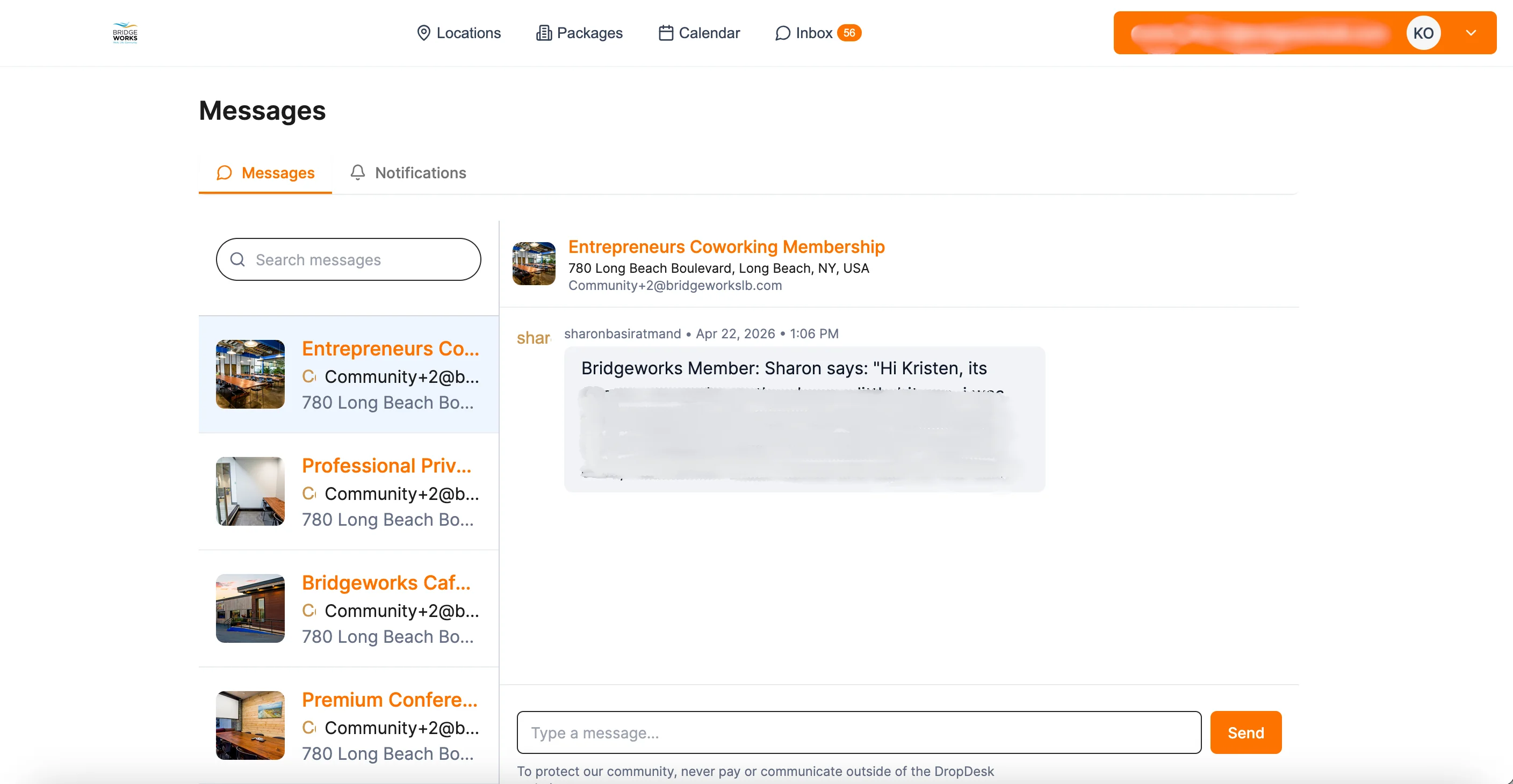 Inbox messages and notifications